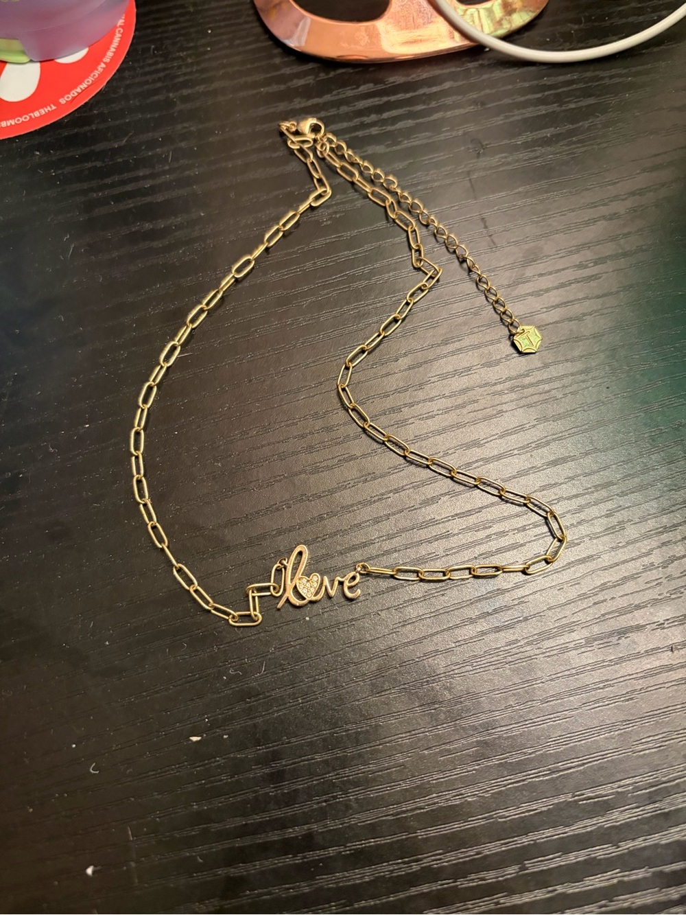Touchstone Crystal Gold 'Love' Script Chain Necklace